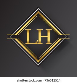 LH Letter logo in a square shape gold and silver colored geometric ornaments.