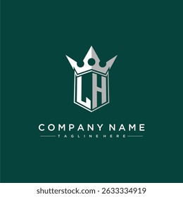 Letra LH monograma logotipo inicial para design de escudo e coroa