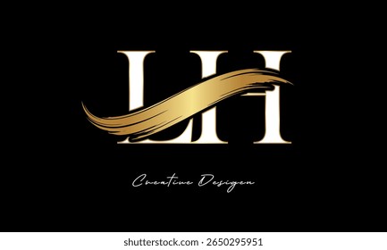 LH Letter Monogram Logo – Elegant Gold Brush Stroke Letter mark for Luxury Branding, Fashion, Boutique  Premium Identity Design
