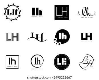 LH logo company template. Letter l and h logotype. Set different classic serif lettering and modern bold text with design elements. Initial font typography. Collection trendy business identity.