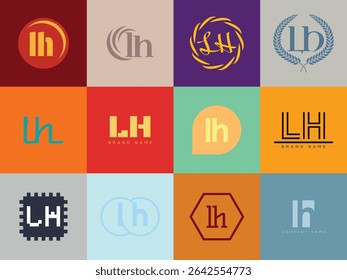 Modelo da empresa de logotipo LH. Letra l e logotipo h. Defina diferentes letras serifas clássicas e texto em negrito moderno com elementos de design. Tipografia inicial da fonte. Coleção de identidade de negócios na moda.