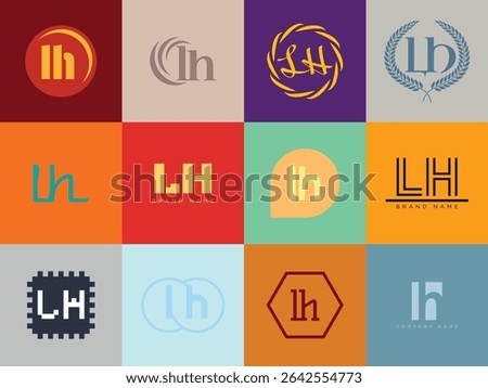 LH logo company template. Letter l and h logotype. Set different classic serif lettering and modern bold text with design elements. Initial font typography. Collection trendy business identity.