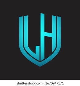 LH Logo monogram with emblem shield design isolated with blue colors on black background