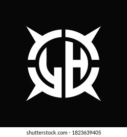 LH Logo monogram with four pieces circle slice design template on Black Background