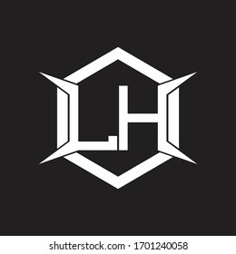 Monograma de logotipo LH con hexágono y plantilla de diseño de cuatro ejes