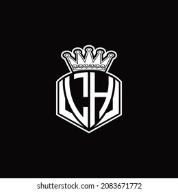 Monograma de logotipo LH con forma de emblema de lujo y plantilla de diseño de corona sobre fondo negro