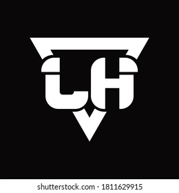 Monograma del logotipo de LH con forma triangular con plantilla de diseño redondeado sobre fondo negro