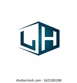 LH monogram logo with hexagon shape and negative space style ribbon design template