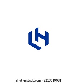 Logotipo de monograma LH en forma de hexágono de color azul oscuro