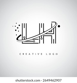 Logotipo de Monograma de Órbita LH - Marca de Letra Mínima Futurista com Linha de Arte Circular, Pontos Inspirados na Tecnologia e Conceito de Movimento Espacial para Identidade de Marca Moderna