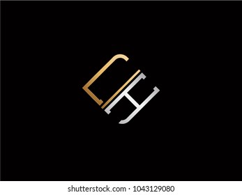 LH square shape Letter logo Design in silver gold color

