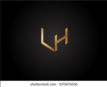 LH square shape Letter logo Design in silver gold color