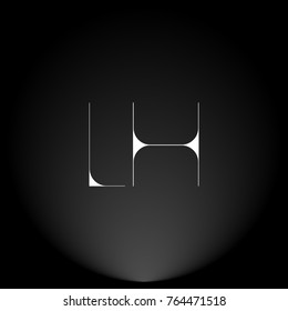 LH White thin minimalist LOGO Design with Highlight on Black Background.