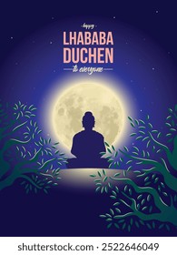 Lhabab Düchen is a Buddhist festival commemorating four events in the life of the Buddha. greeting design for the festival with vector illustration.