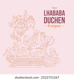 Lhabab Düchen is a Buddhist festival commemorating four events in the life of the Buddha. greeting design for the festival with line style vector illustration.