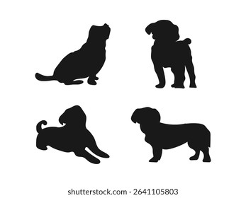 Lhasa Apso vector silhouette. Dogs in different poses. Dog Silhouette Vector Illustrations for Design.