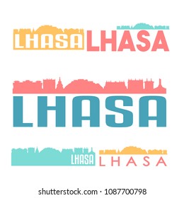 Lhasa Nepal Flat Icon Skyline Vector Silhouette Design Set Logos.