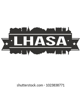 Lhasa Nepal Skyline Banner Vector Design Silhouette Art Stencil illustration Horizon.