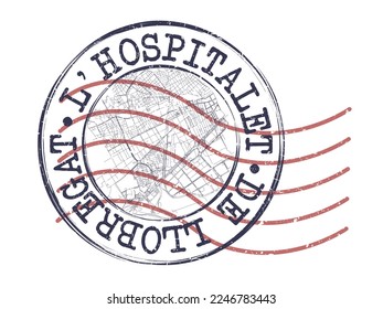 L'Hospitalet de Llobregat, Barcelona, Spain Stamp Map Postal. Silhouette Seal Roads and Streets. Passport Round Design. Vector Icon. Design Retro Travel National Symbol.