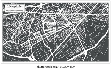 L'Hospitalet Spain City Map in Retro Style. Outline Map. Vector Illustration.