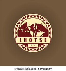 Lhotse, mountain symbol, abstract patch, with name, and height in meters, vector illustration