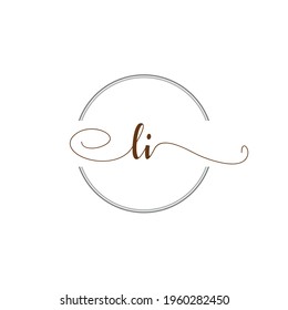 Ilustración de la carta de la plantilla de escritura a mano con el logotipo inicial de LI