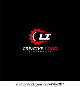 LI initial monogram for automotive logo with gear wheel image design vector