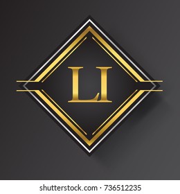 LI Letter logo in a square shape gold and silver colored geometric ornaments.