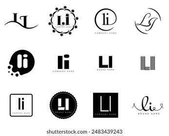 LI logo company template. Letter l and i logotype. Set different classic serif lettering and modern bold text with design elements. Initial font typography. Collection trendy business identity.