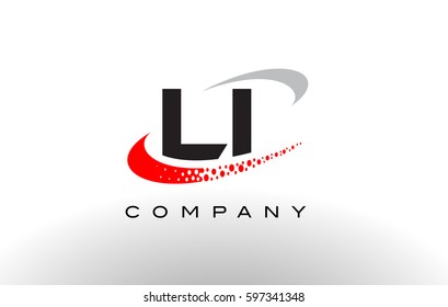 LI Modern Letter Logo Design with Creative Red Dotted Swoosh Vector 