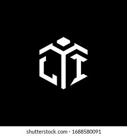 LI monogram logo with abstract hexagon style design template isolated on black background