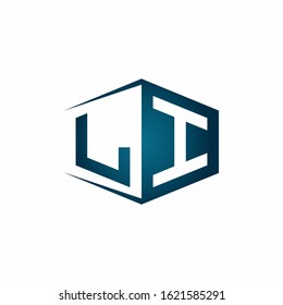 LI monogram logo with hexagon shape and negative space style ribbon design template