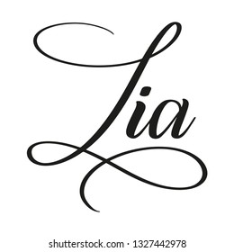 Lia. Calligraphic spelling of name. Elegant calligraphy for invitation and greeting cards. Copperplate style. Isolated black script. Vector