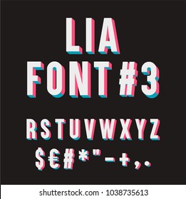 Lia Font #3. 3D Typography set.  R, S, T, U, V, W, X, Y, Z, Symbol of Dollar and Euro, Hash key, Hashtag, Asterisk, Quotation marks, Plus, less, point and comma.