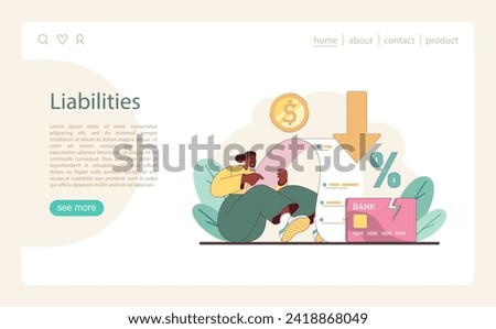 Liabilities concept. Navigating financial obligations and understanding debts. Responsible management of personal finance. Flat vector illustration.