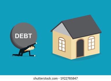 Los pasivos son el peso de una compra de vivienda, ilustración vectorial en estilo plano