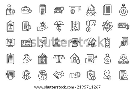 Liability icons set outline vector. Longevity annuity. Bill agreement