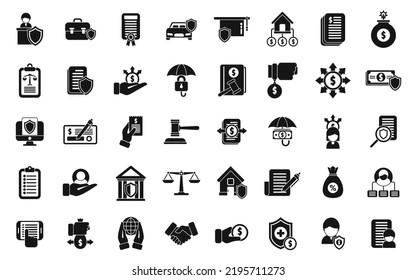 Liability icons set simple vector. Longevity annuity. Bill agreement