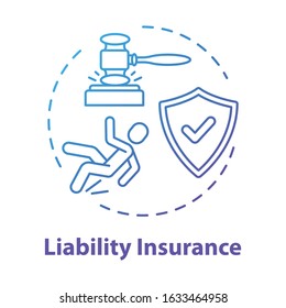 Liability insurance concept icon. Financial regulation. Legal claim. Lawsuit for incident. Insured and guarded life. Accident idea thin line illustration. Vector isolated outline RGB color drawing