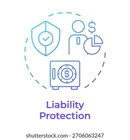 Haftungsschutz blaues Farbverlauf-Konzept-Symbol. Rechtssicherheit. Vorteile der LLC. Geschäftsentwicklung. Runde Liniendarstellung. Abstrakte Idee. Grafikdesign. Benutzerfreundlich in Infografik