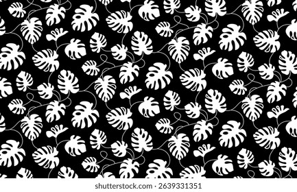 Liana floristic vector pattern seamless black and white ornament for textile, fabric, interior, ceramic, wallpaper, paper decoration
