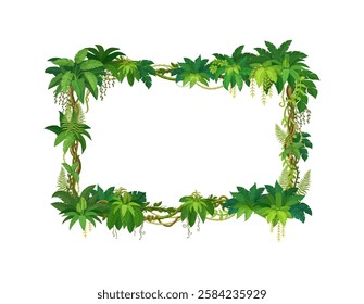 Liana frame of jungle forest and tropical green leaves of ivy plant, cartoon vector background. Rainforest liana branches for photo frame with ivy vine or tropical jungle tree and monstera leaves