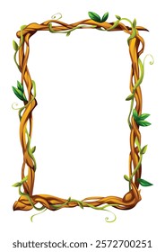 Liana frame with twisted vines and delicate greenery. Vector cartoon illustration