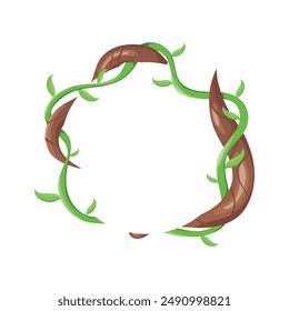 Liana jungle frame. Rainforest liana wild greenery. Cartoon plant, creeper branch. Jungle liana creeping vines with leaves formed in circle frames. Vector illustration