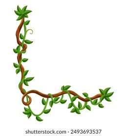 Liana jungle frame. Rainforest liana wild greenery. Cartoon plant, creeper branch. Grass and wood leaf sign. Botany texture. Vector forest game element