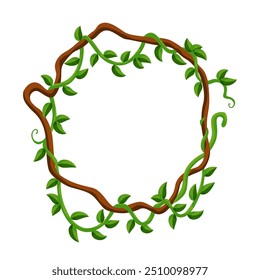 Liana jungle frame. Rainforest liana wild greenery. Cartoon plant, creeper branch. Grass and wood leaf sign. Botany texture. Vector forest game element