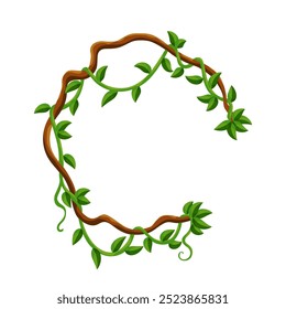 Liana jungle frame. Rainforest liana wild greenery. Cartoon plant, creeper branch. Grass and wood leaf sign. Botany texture. Vector forest game element