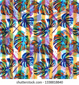 Liana Pattern. Exotic Palm Greenery Backdrop. Summer Design for Swimwear. Repeat Illustration. Liana Seamless Pattern.