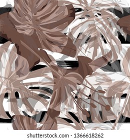 Liana Pattern. Exotic Palm Greenery Backdrop. Repeating Illustration. Summer Design for Swimwear. Liana Seamless Pattern.