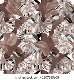Liana Pattern. Repeat Illustration. Summer Design for Swimwear. Exotic Palm Greenery Backdrop. Liana Seamless Pattern.